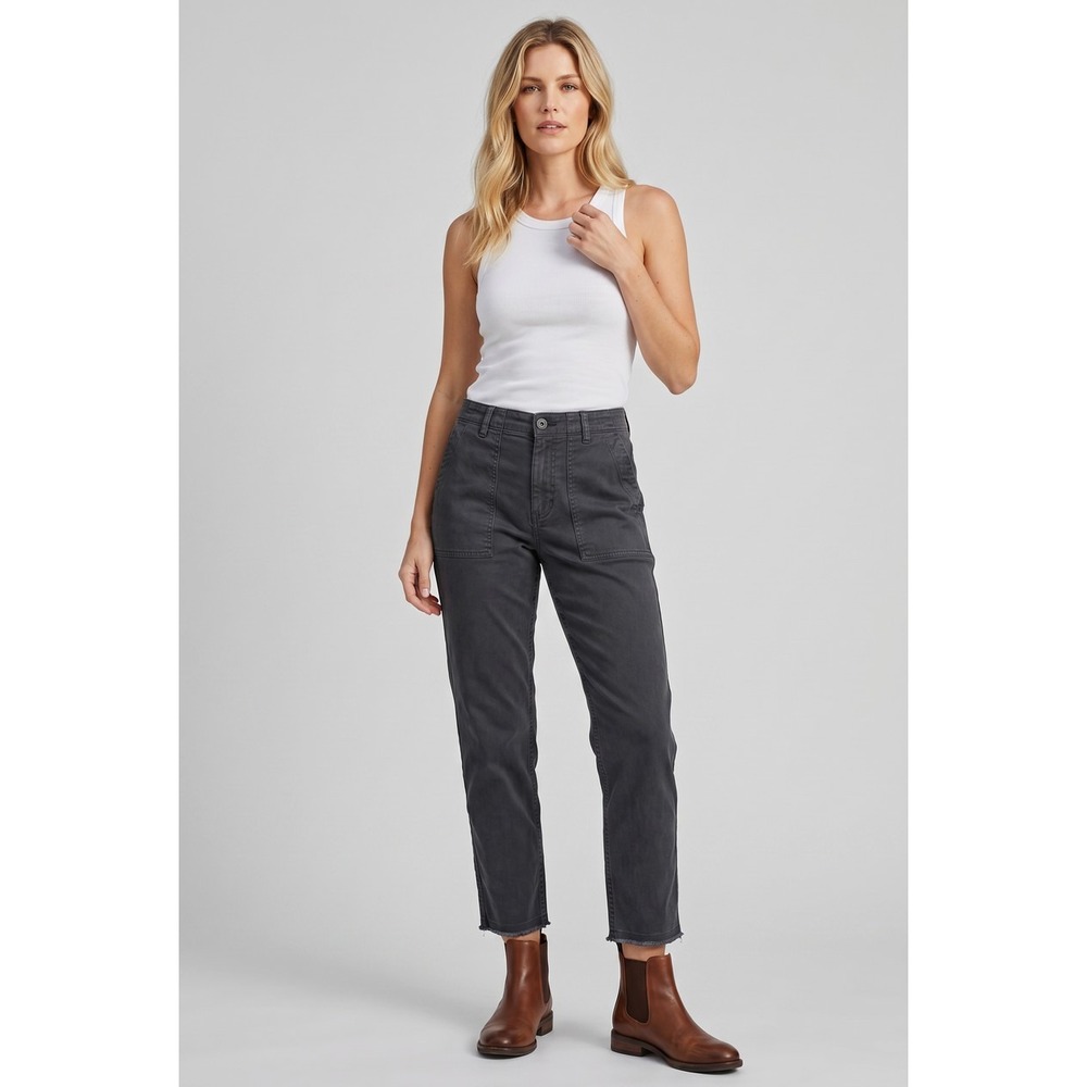 Nili Lotan Jenna Utility Pants Washed Black Raw Hem Sz 12 USA Made NWOT $375
